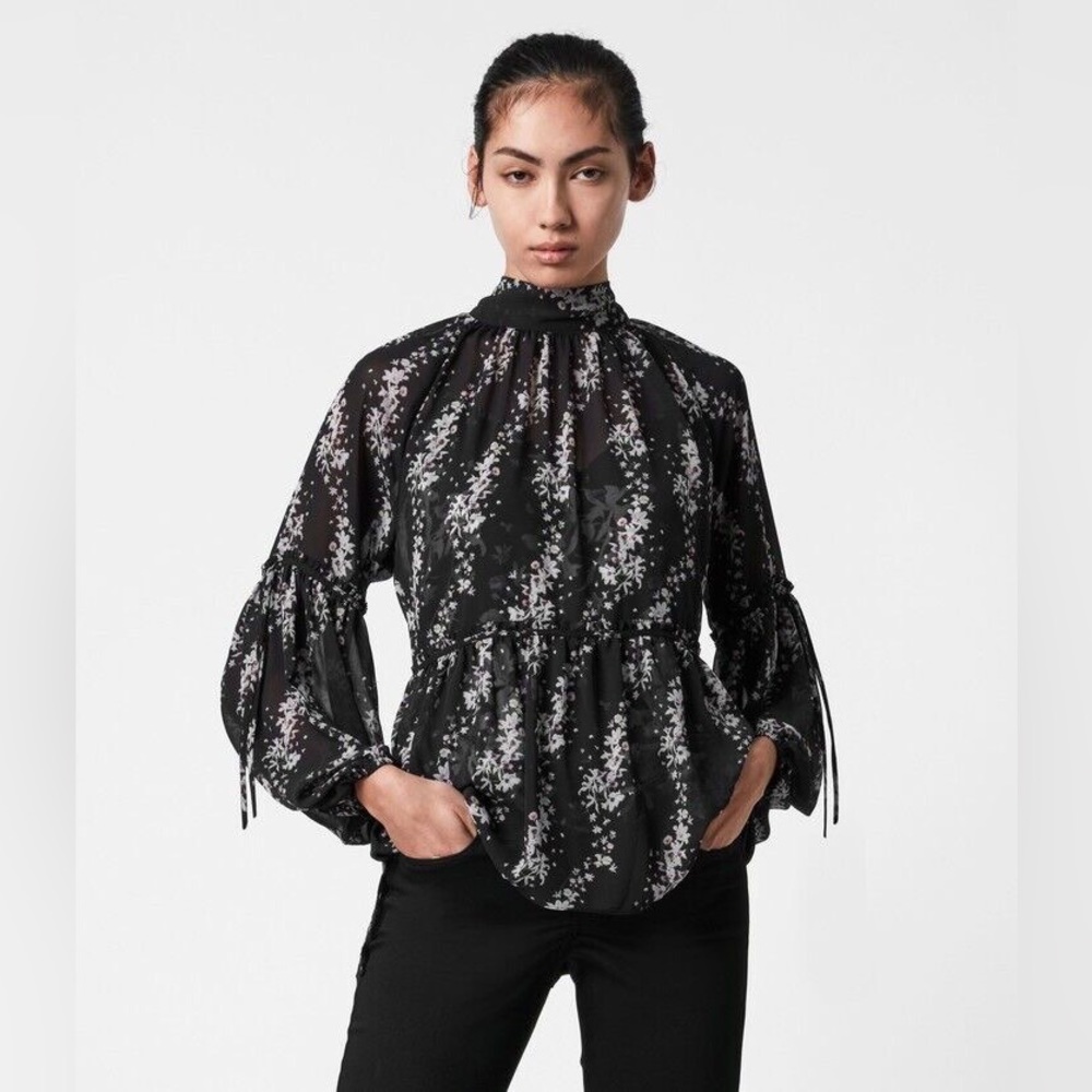 New w/ Tag AllSaints Eimar Cultivar Balloon Sleeve Floral Womens Top Size 0